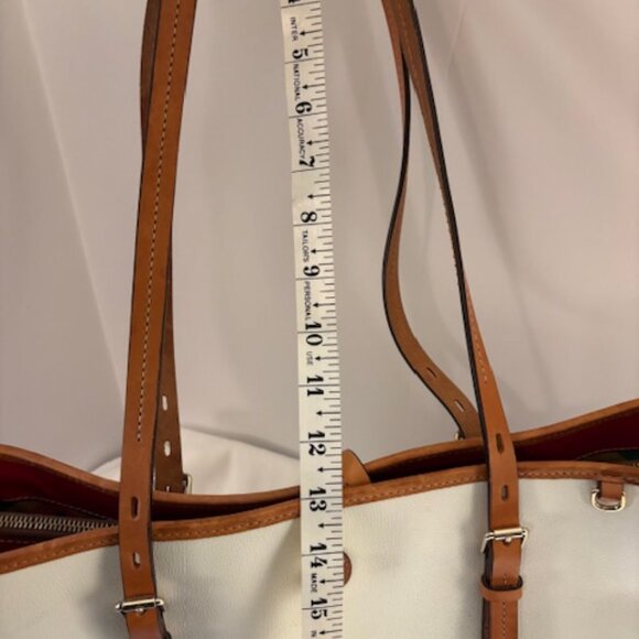 Dooney Bourke Claremont Dover Large Leather Tote Ivory Camel Trim - Picture 4 of 9